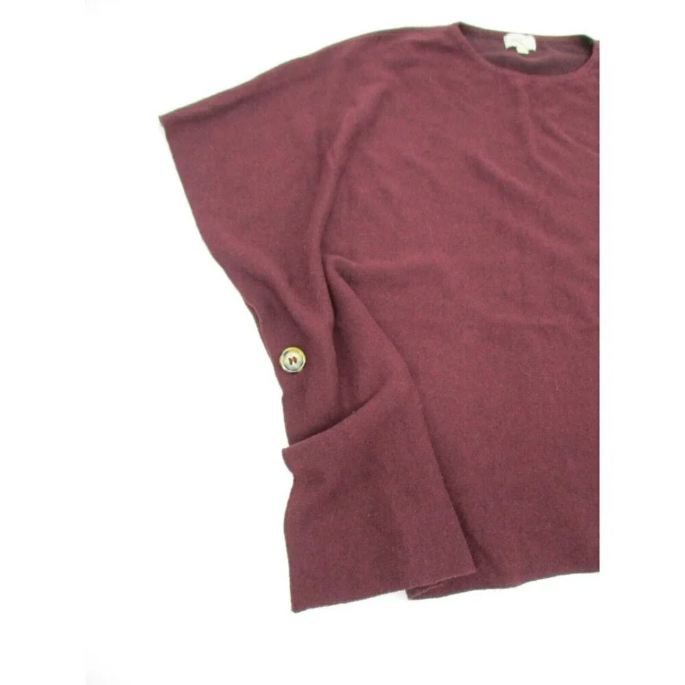 LOFT Womens Poncho Wrap One Size Red Crew Neck Side Buttons Casual Knit Pullover